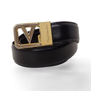 Mario Valentino Monogram Leather Belt In Black And Gold Size 85 / 36